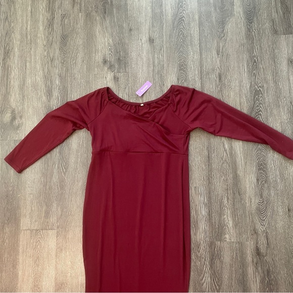 Long Maroon Gown with Light Brown shrug and waist belt